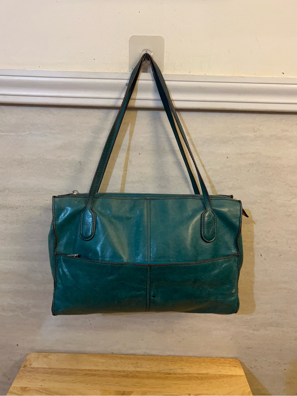 Hobo International Friar Leather Handbag Distressed Teal Shade